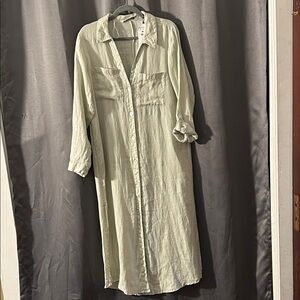 Zara Pastel GreenLong Sleeve Button-Down Dress